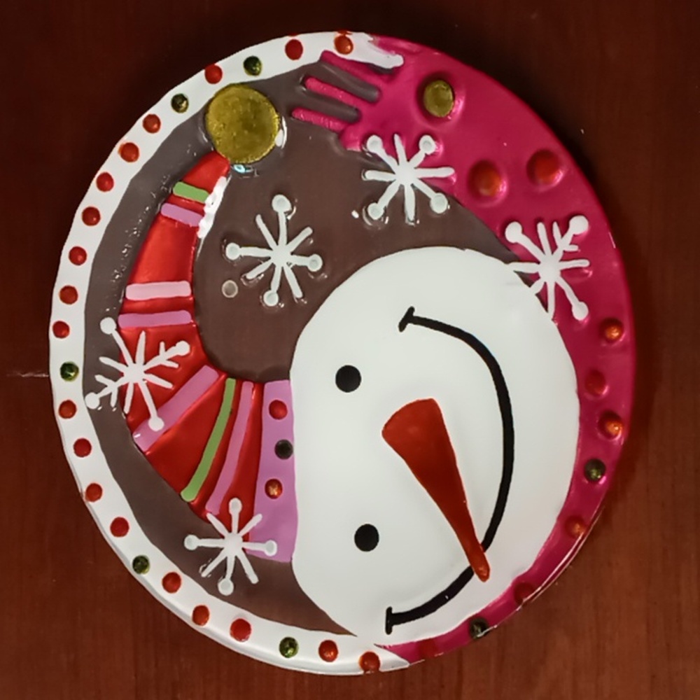 Glass Fusion Lori Siebert for Silvestri Fused Glass Snowman 11in Plate